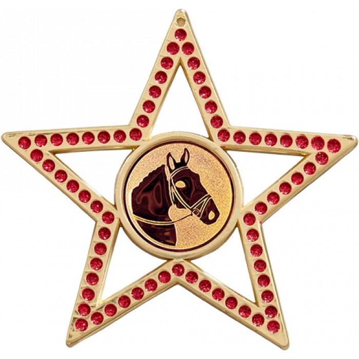 75MM STAR MEDAL - HORSE RIDING - RED- GOLD